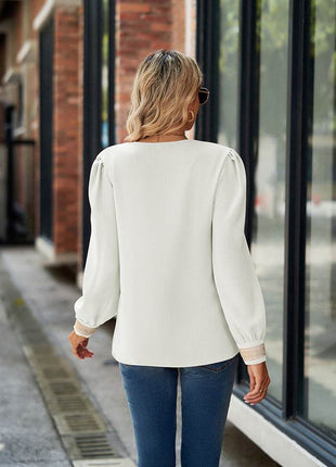 V-Neck Long Sleeve Blouse - MimiStylez