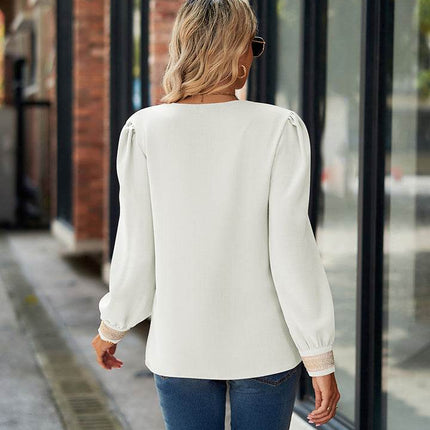 V-Neck Long Sleeve Blouse - MimiStylez