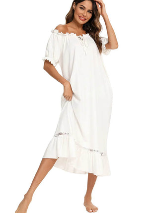 Lace Detail Short Sleeve Lounge Dress - MimiStylez