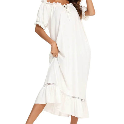 Lace Detail Short Sleeve Lounge Dress - MimiStylez