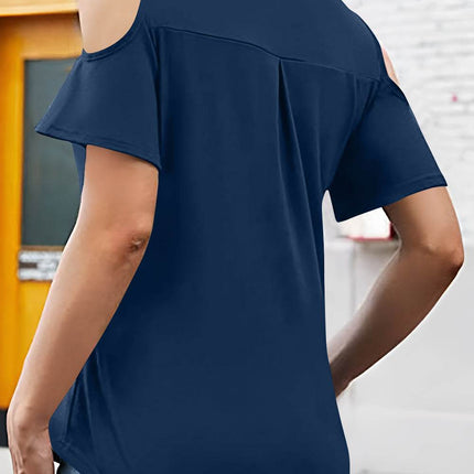Full Size Half Zip Cold Shoulder Top - MimiStylez