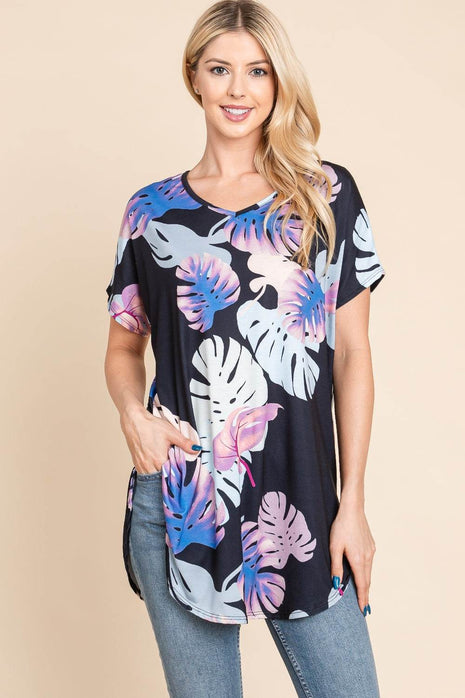 BOMBOM Printed Round Neck Short Sleeve T-Shirt - MimiStylez
