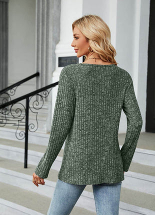 Buttoned Long Sleeve Slit Top - MimiStylez