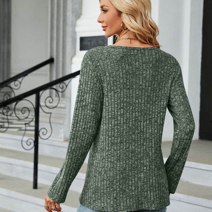 Buttoned Long Sleeve Slit Top - MimiStylez