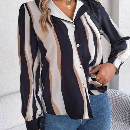 Printed Button Up Long Sleeve Shirt - MimiStylez