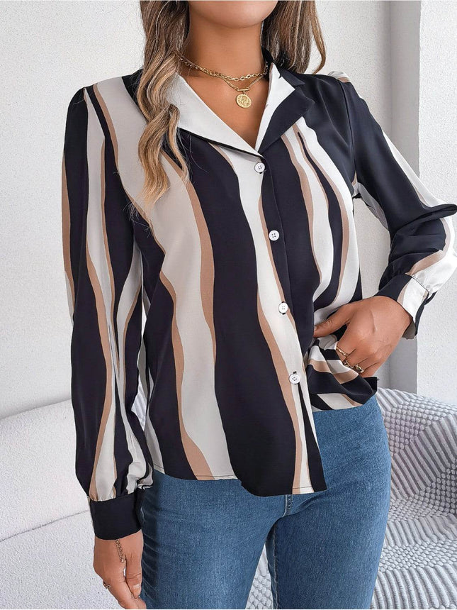 Printed Button Up Long Sleeve Shirt - MimiStylez