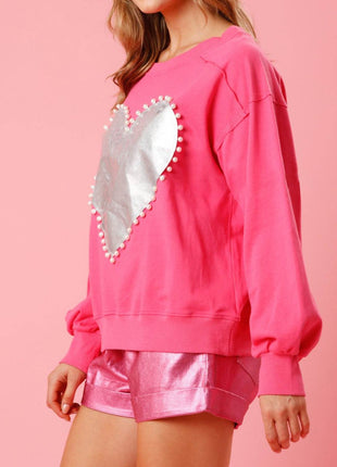 Pearl Trim Round Neck Sweatshirt - MimiStylez