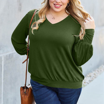 Basic Bae Full Size V-Neck Lantern Sleeve Blouse - MimiStylez