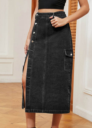 Button Down Midi Denim Skirt - MimiStylez