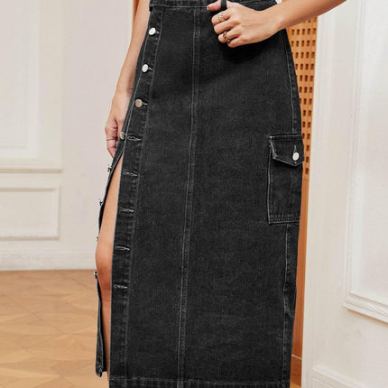 Button Down Midi Denim Skirt - MimiStylez