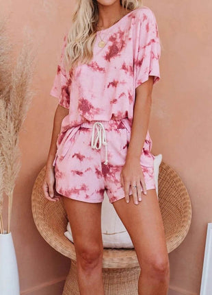 Tie-Dye Half Sleeve Top and Shorts Set - MimiStylez