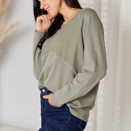 Culture Code Full Size V-Neck Long Sleeve T-Shirt - MimiStylez