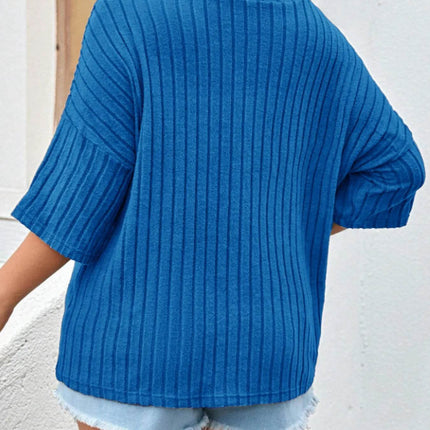 Plus Size V-Neck Ribbed Knit T-Shirt - MimiStylez