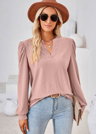 Notched Long Sleeve T-Shirt - MimiStylez