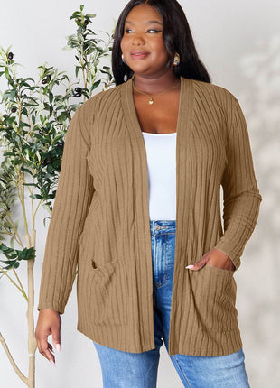 Basic Bae Full Size Ribbed Open Front Cardigan with Pockets - MimiStylez