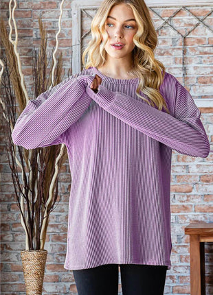 Heimish Full Size Round Neck Dropped Shoulder Blouse - MimiStylez