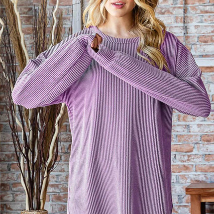 Heimish Full Size Round Neck Dropped Shoulder Blouse - MimiStylez