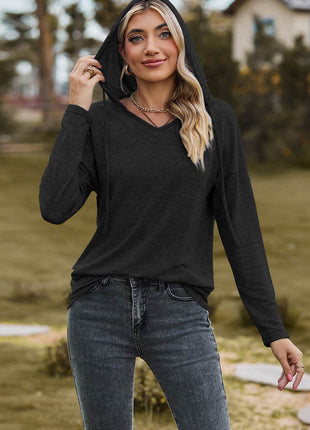 Drawstring Dropped Shoulder Hooded T-Shirt - MimiStylez