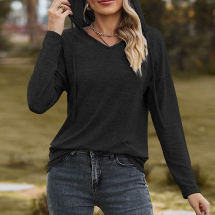 Drawstring Dropped Shoulder Hooded T-Shirt - MimiStylez