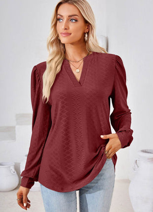 V-Neck Puff Sleeve Blouse - MimiStylez