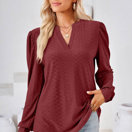 V-Neck Puff Sleeve Blouse - MimiStylez