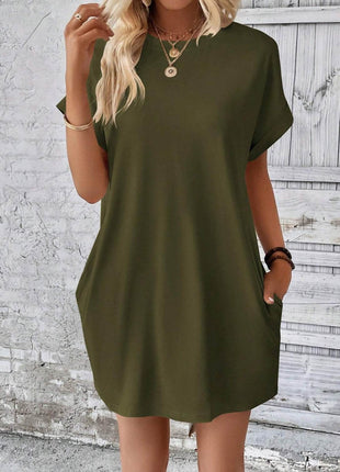 Round Neck Short Sleeve Mini Dress - MimiStylez