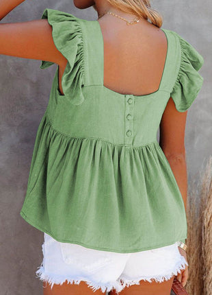 Full Size Ruffled Square Neck Cap Sleeve Blouse - MimiStylez