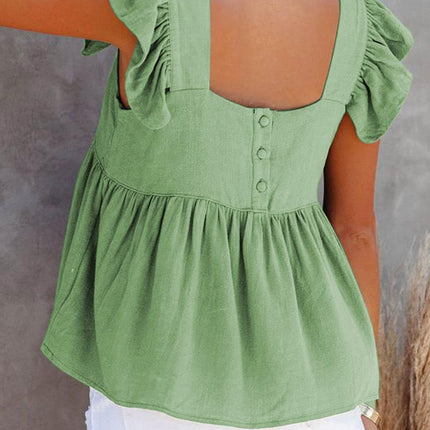 Full Size Ruffled Square Neck Cap Sleeve Blouse - MimiStylez