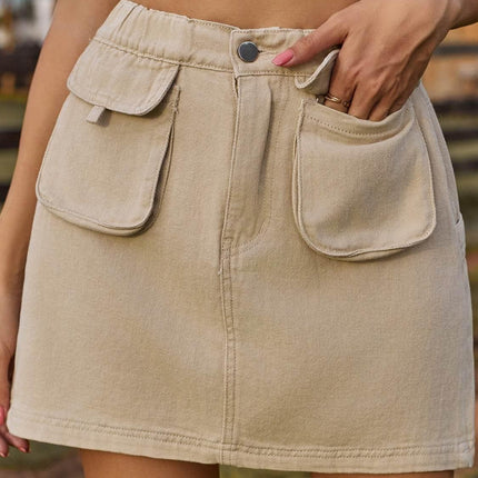Pocketed Elastic Waist Denim Skirt - MimiStylez