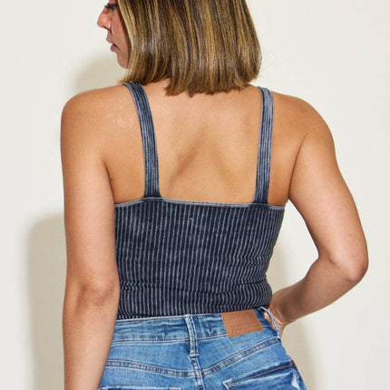 Zenana Ribbed Washed Square Neck Tank - MimiStylez