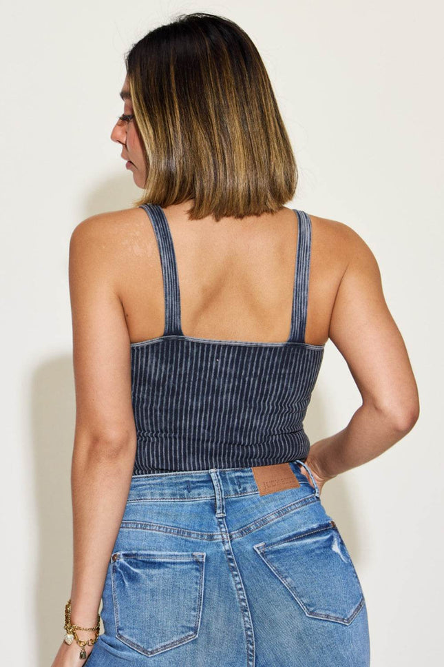 Zenana Ribbed Washed Square Neck Tank - MimiStylez