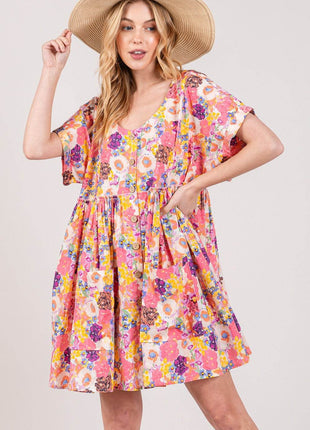 SAGE + FIG Floral Short Sleeve Babydoll Dress with Pockets - MimiStylez