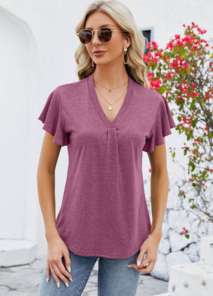 V-Neck Flutter Sleeve T-Shirt - MimiStylez