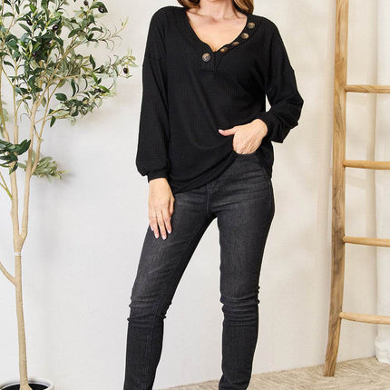 Zenana Buttoned Long Sleeve Blouse - MimiStylez