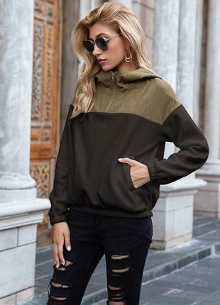Pocketed Color Block Quarter Zip Hoodie - MimiStylez
