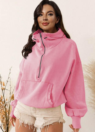 Zip-Up Dropped Shoulder Hoodie - MimiStylez