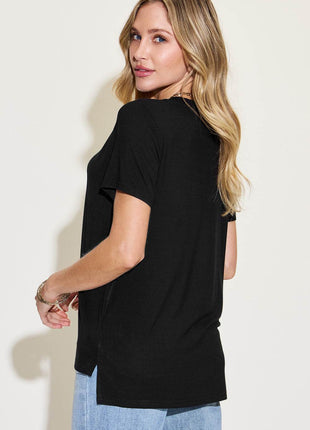 Basic Bae Full Size V-Neck High-Low T-Shirt - MimiStylez