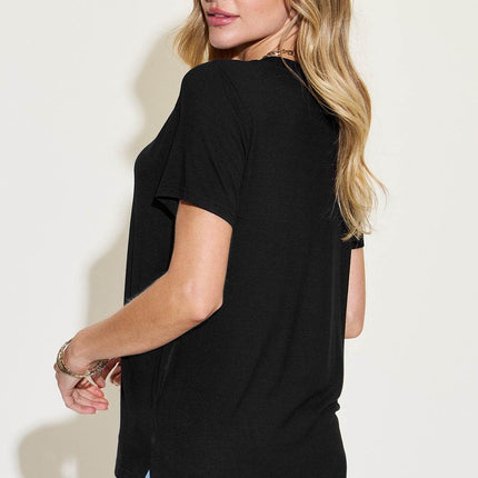Basic Bae Full Size V-Neck High-Low T-Shirt - MimiStylez