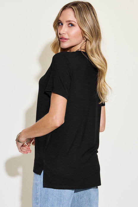 Basic Bae Full Size V-Neck High-Low T-Shirt - MimiStylez