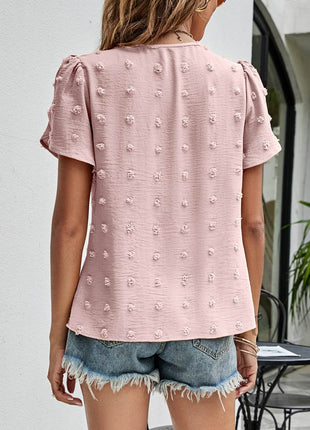 Swiss Dot Round Neck Petal Sleeve Top - MimiStylez