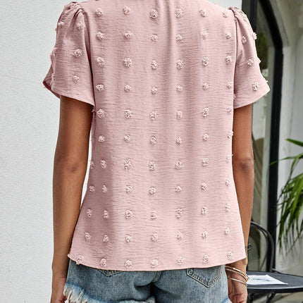 Swiss Dot Round Neck Petal Sleeve Top - MimiStylez