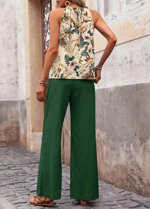 Printed Tank Top and Wide Leg Pants Set - MimiStylez
