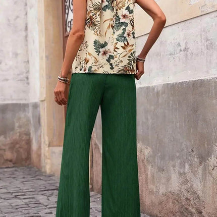 Printed Tank Top and Wide Leg Pants Set - MimiStylez