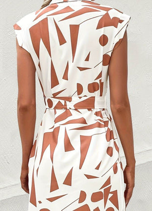 Printed Cap Sleeve Tie Waist Dress - MimiStylez