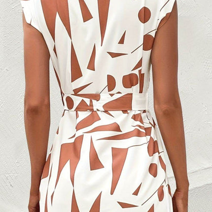 Printed Cap Sleeve Tie Waist Dress - MimiStylez