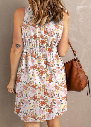 Printed Button Down Sleeveless Magic Dress - MimiStylez