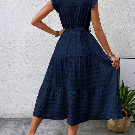 Tied Ruffled Cap Sleeve Midi Dress - MimiStylez
