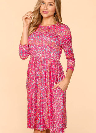 Haptics Round Neck Floral Dress with Pockets - MimiStylez