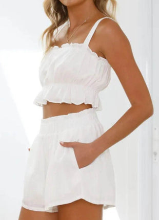Ruffled Square Neck Cami and Shorts Set - MimiStylez