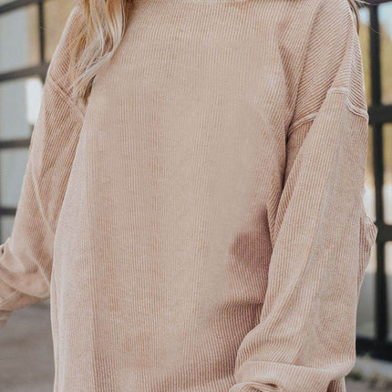 Ribbed Round Neck Drop Shoulder Sweatshirt - MimiStylez